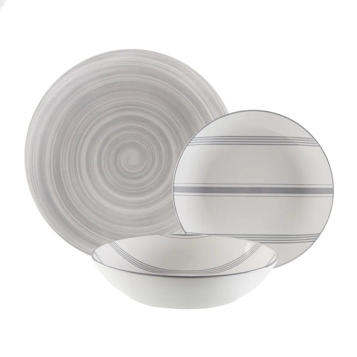 Assiettes Versa VORTEX  Gris Porcelaine 18 Pièces - MAMM®