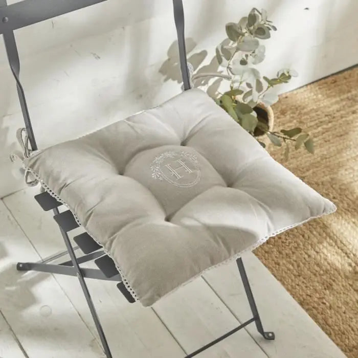 Assise matelassée - TODAY - CHARME - Chambray x Petite Broderie Berenice - 40 x 40 cm Octopia