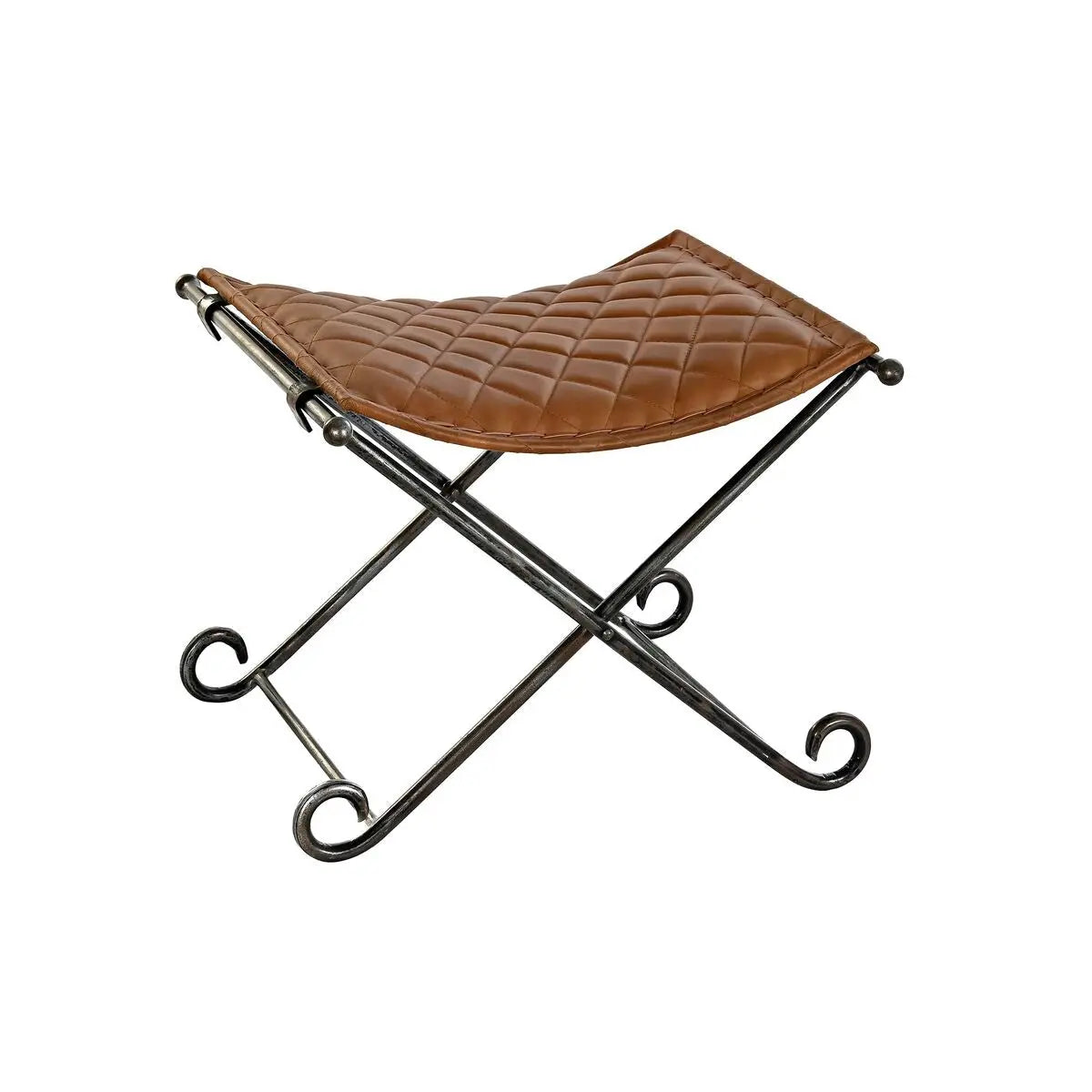Banc de Pied de Lit DKD Home Decor Noir Métal Marron Cuir (53 x 45 x 44 cm) Mamm