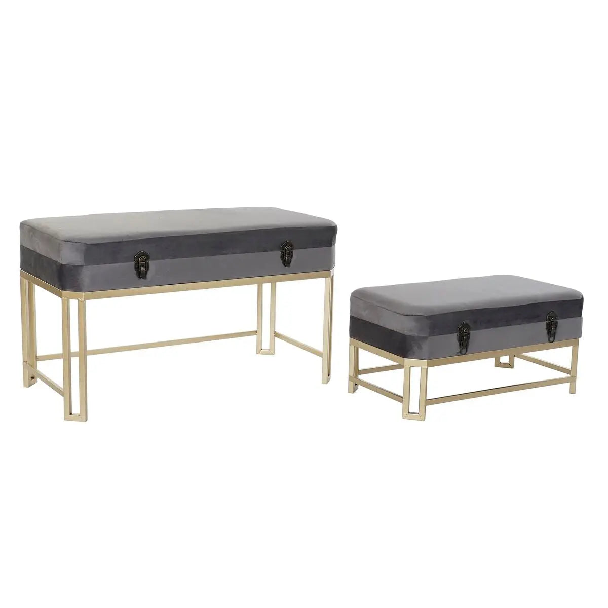 Banquette DKD Home Decor Gris Doré Métal Velours (80 x 40 x 47 cm) Mamm