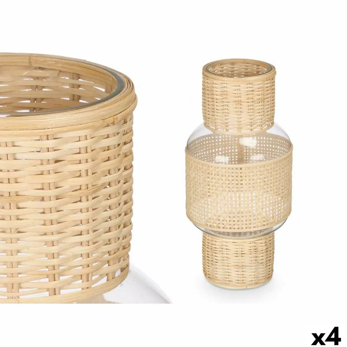 Bougeoir GiftDecor SG-29652 Transparent Naturel verre Rotin 18 x 38 x 18 cm (4 Unités) Mamm