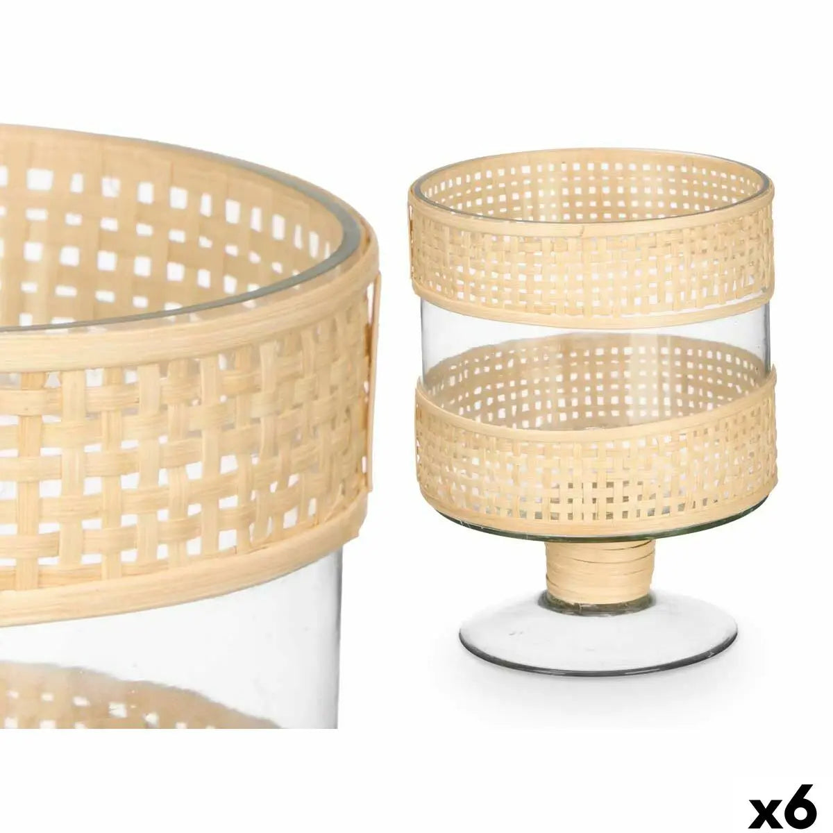 Bougeoir GiftDecor SG-29685 Transparent Naturel verre Rotin 15 x 20 x 15 cm (6 Unités) Mamm
