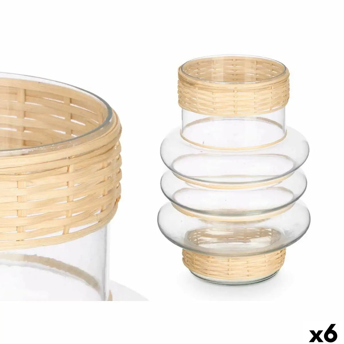 Bougeoir GiftDecor SG-29857 Transparent Naturel verre Rotin 18 x 24 x 18 cm (6 Unités) Mamm