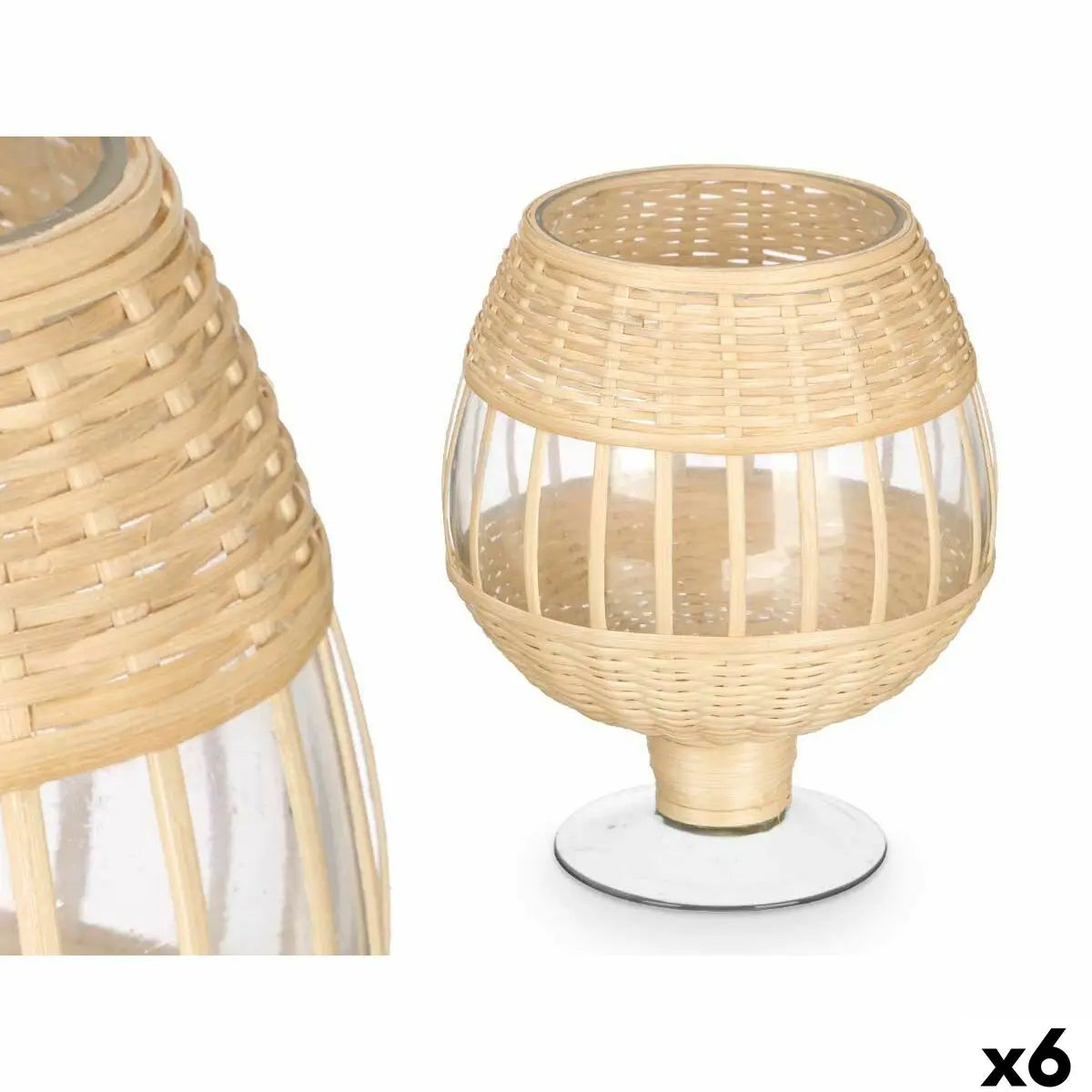 Bougeoir GiftDecor SG-30540 Transparent Naturel verre Rotin 18 x 22 x 18 cm (6 Unités) Mamm