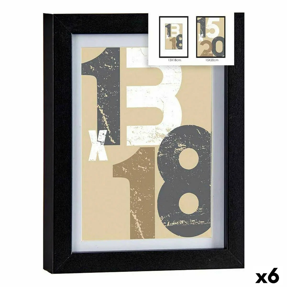 Cadre photo 18 x 23 x 2,5 cm Noir verre Bois MDF (6 Unités) Mamm