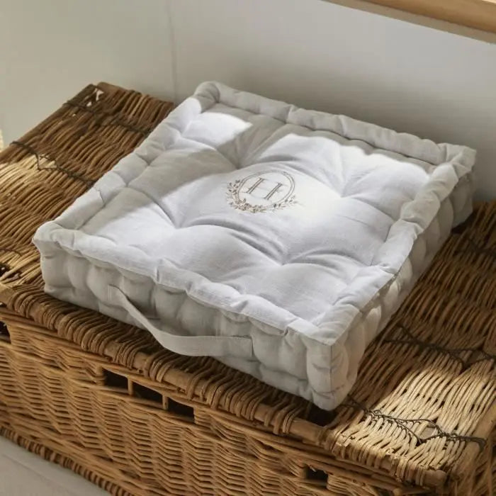 Coussin de sol - TODAY - CHARME - Slub x Chambray x Broderie Berenice - 40 x 40 x 10 cm Octopia