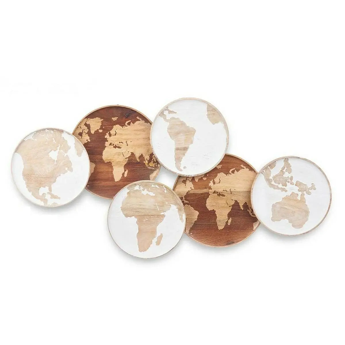Décoration murale Blanc Marron Bois de manguier Mappemonde 102 x 55 x 5 cm Bigbuy