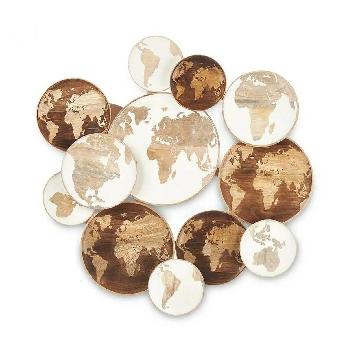 Décoration murale Blanc Marron Bois de manguier Mappemonde 76 x 70 x 5 cm Bigbuy