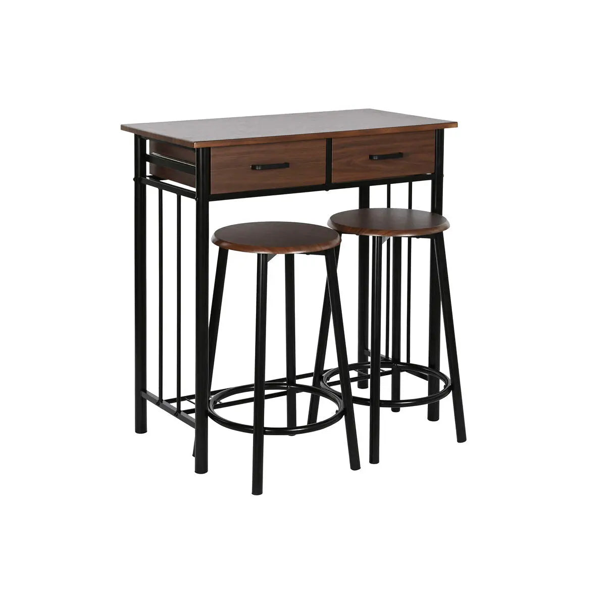 Ensemble Table + 2 Chaises DKD Home Decor Marron Noir Métal Bois MDF 80 x 50 x 84 cm Bigbuy