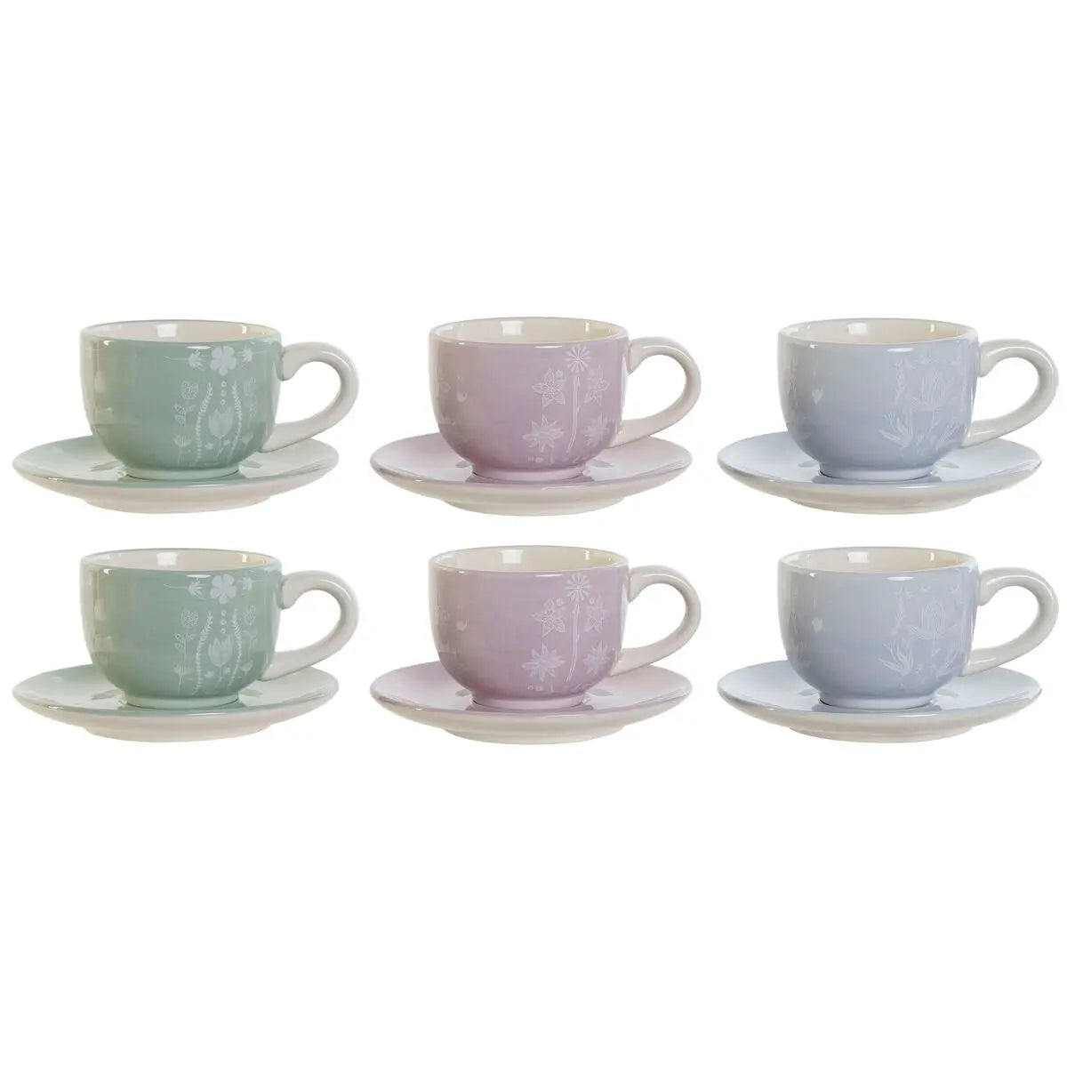 Ensemble de tasses à café DKD Home Decor Bleu Blanc Vert Lila Métal 180 ml Mamm