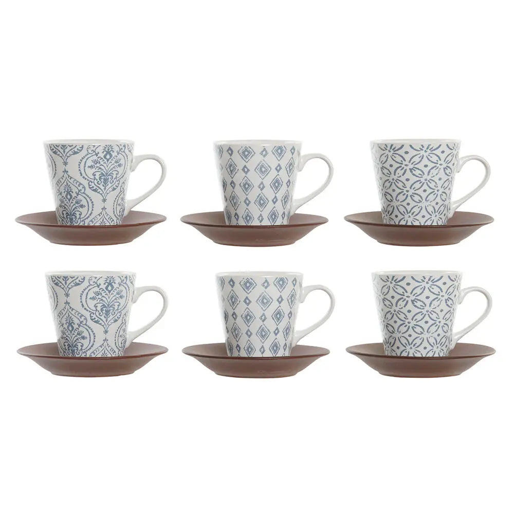 Ensemble de tasses à café DKD Home Decor Bleu Marron Grès (150 ml) Mamm