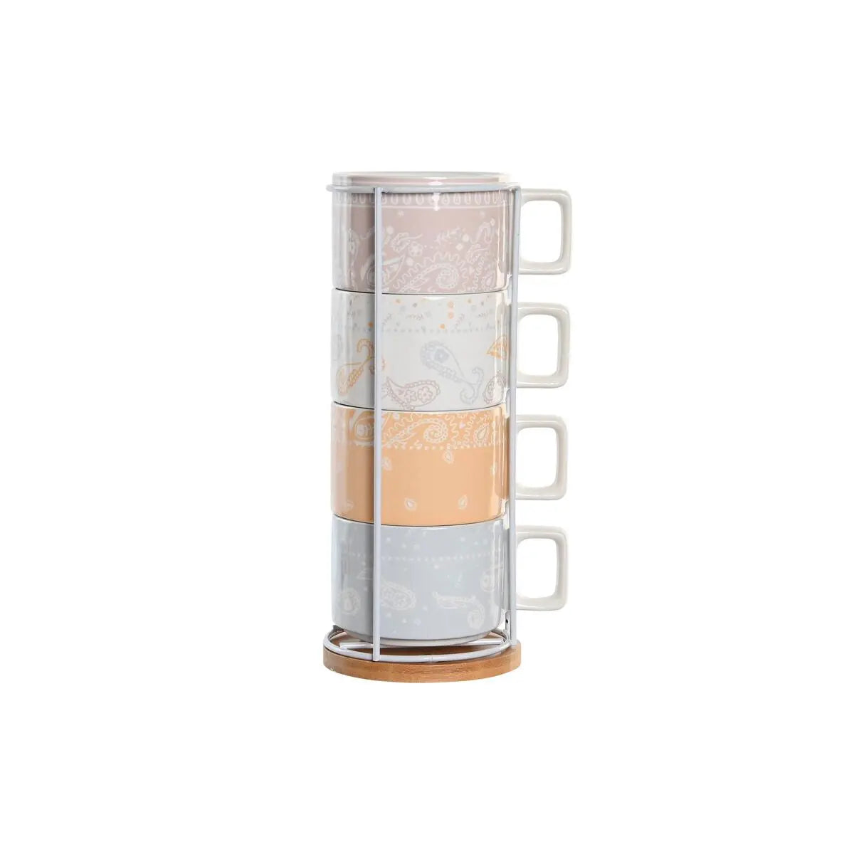Ensemble de tasses à café DKD Home Decor Jaune Bleu Blanc Rouge Métal Bambou Dolomite 4 Pièces 260 ml Mamm