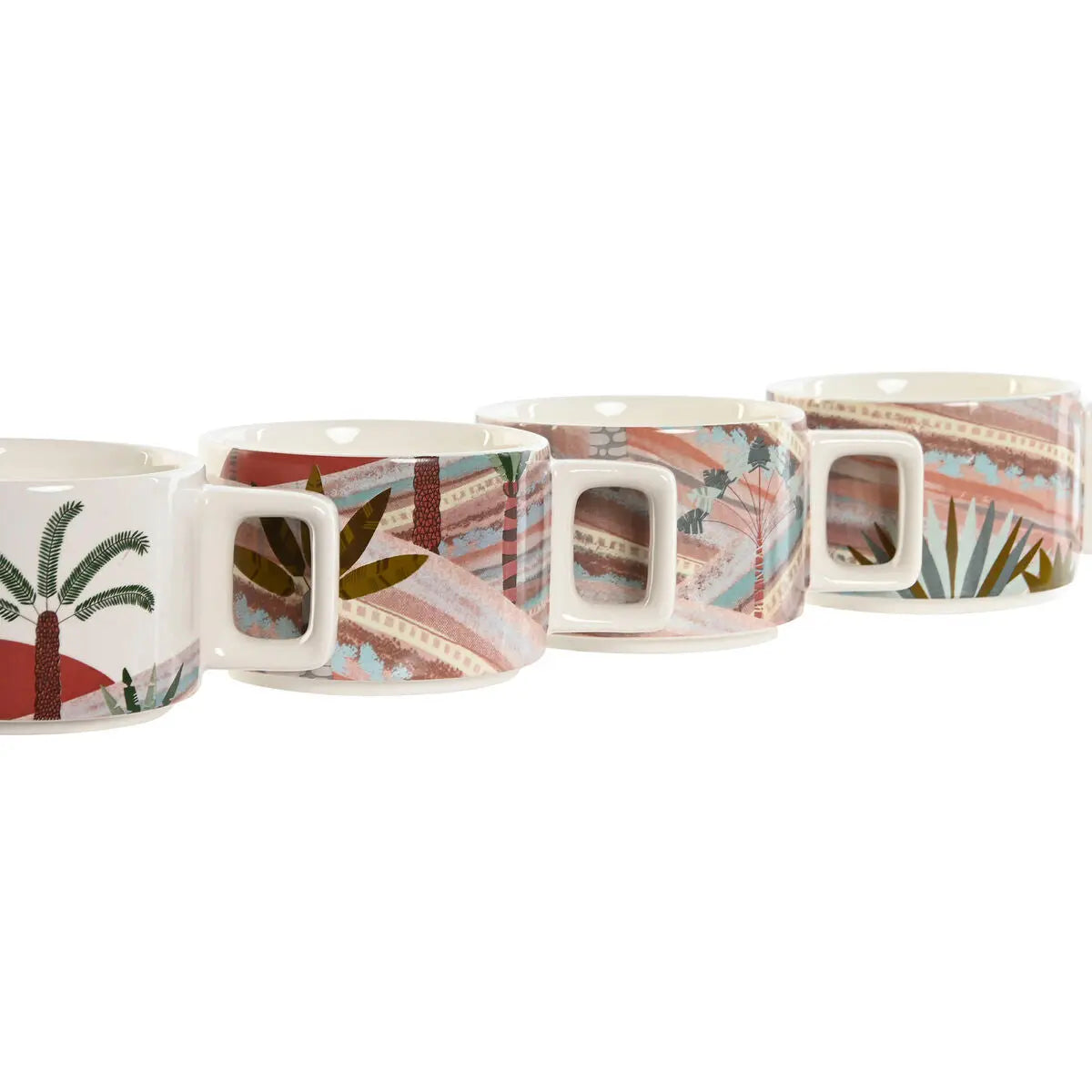 Ensemble de tasses à café Home ESPRIT Beige Rose Terre cuite Lila Métal Bambou Dolomite 260 ml Mamm