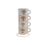 Ensemble de tasses à café Home ESPRIT Blanc Beige Métal Grès 150 ml Mamm