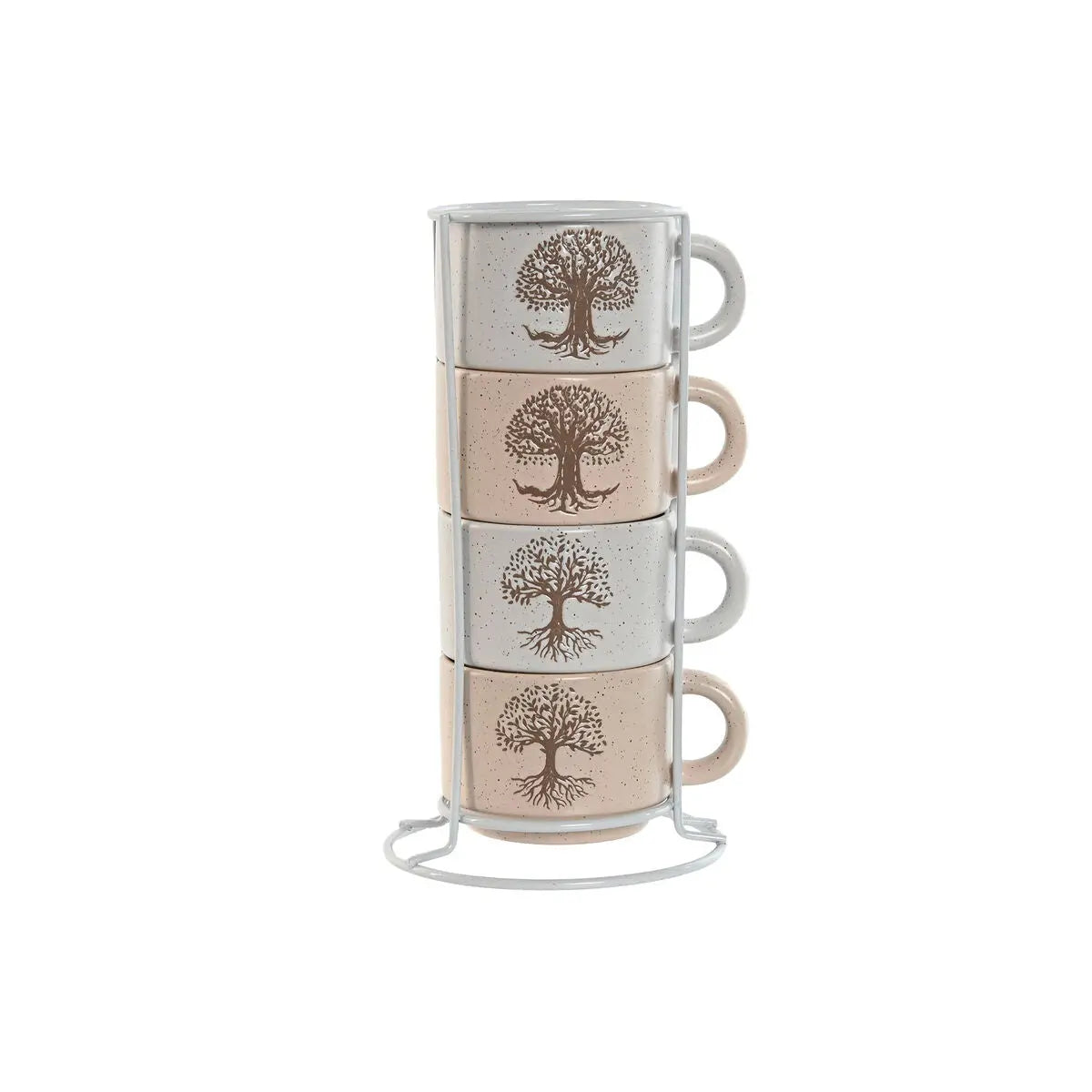 Ensemble de tasses à café Home ESPRIT Blanc Beige Métal Grès 150 ml Mamm