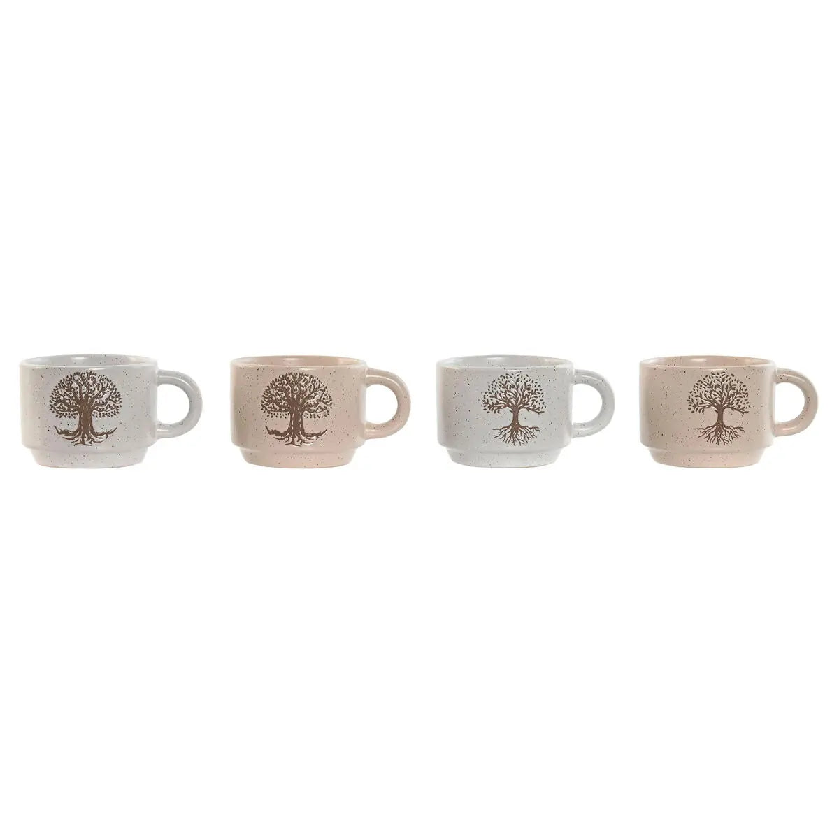 Ensemble de tasses à café Home ESPRIT Blanc Beige Métal Grès 150 ml Mamm