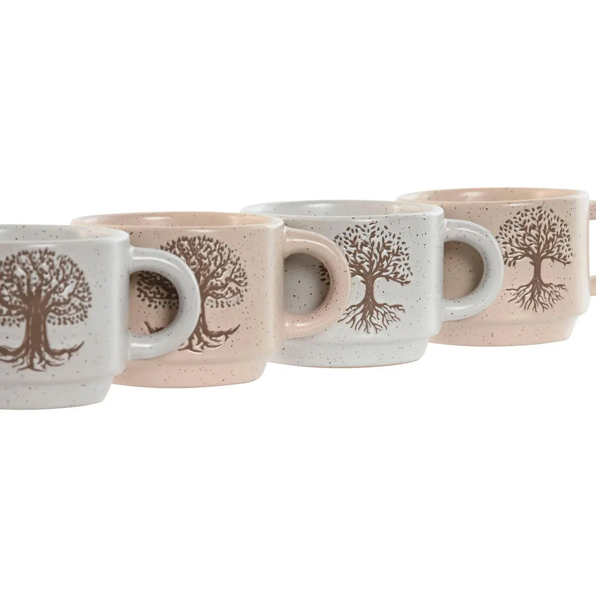 Ensemble de tasses à café Home ESPRIT Blanc Beige Métal Grès 150 ml Mamm