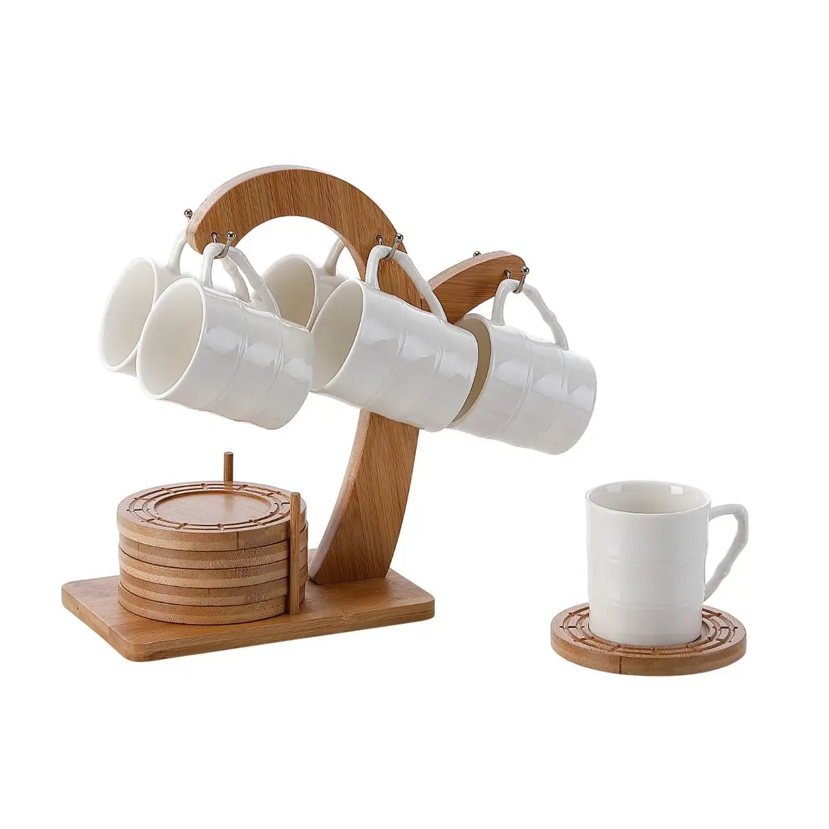 Ensemble de tasses à café Home ESPRIT Blanc Naturel Bambou Porcelaine 90 ml Mamm