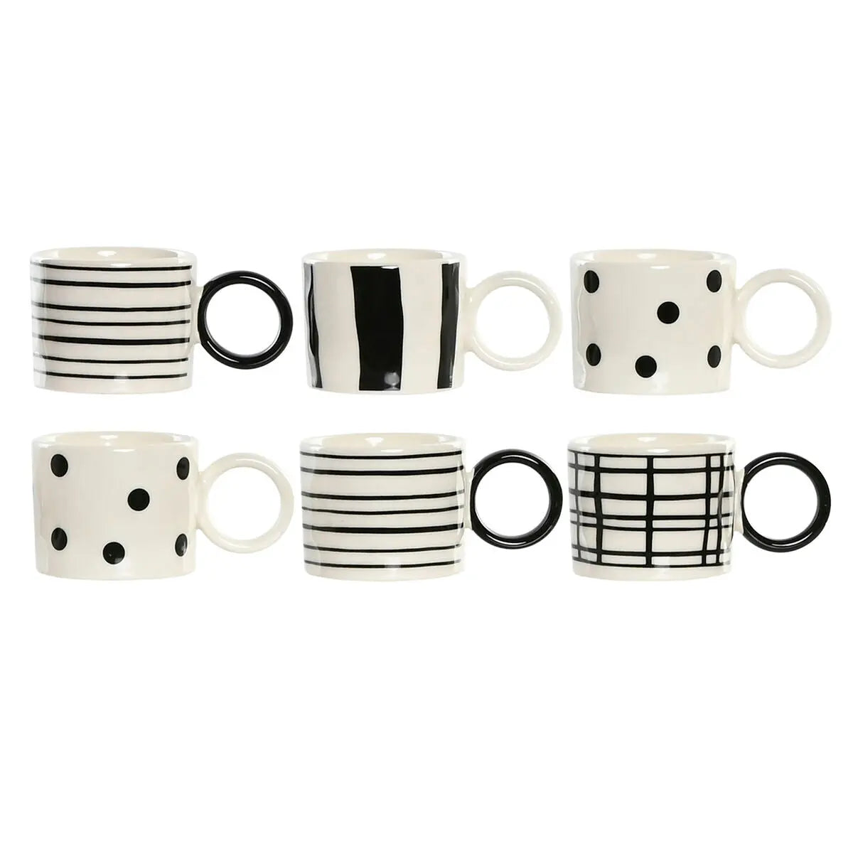 Ensemble de tasses à café Home ESPRIT Blanc Noir Porcelaine 90 ml Mamm