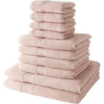 Lot de 10 serviettes de bain TODAY comprenant 4 serviettes 30x50 + 4 serveites 50x90 + 2 Draps de bain 70x130 cm 100% Coton - Rose Mamm