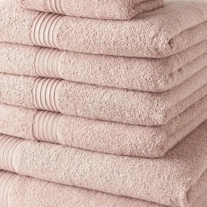 Lot de 10 serviettes de bain TODAY comprenant 4 serviettes 30x50 + 4 serveites 50x90 + 2 Draps de bain 70x130 cm 100% Coton - Rose Mamm