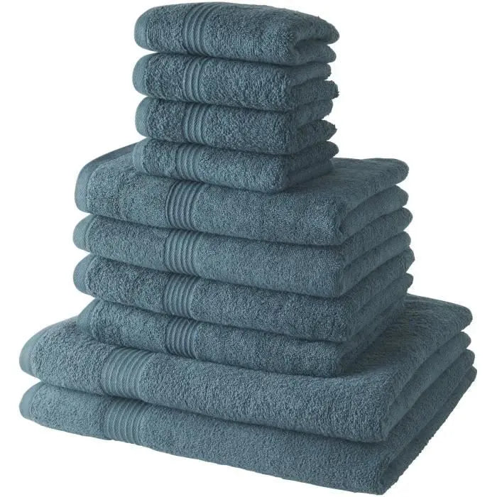 Lot de 4 Serviettes de bain TODAY 30x50 + 4 Serviettes de bain50x90 + 2 Draps de bain 70x130 cm 100% Coton - Paon Mamm