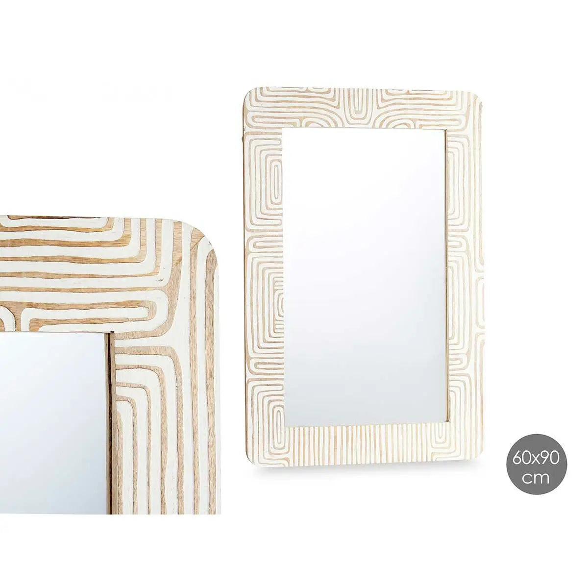 Miroir mural Blanc Marron Bois de manguier Courbe 90 x 60 x 2 cm Mamm