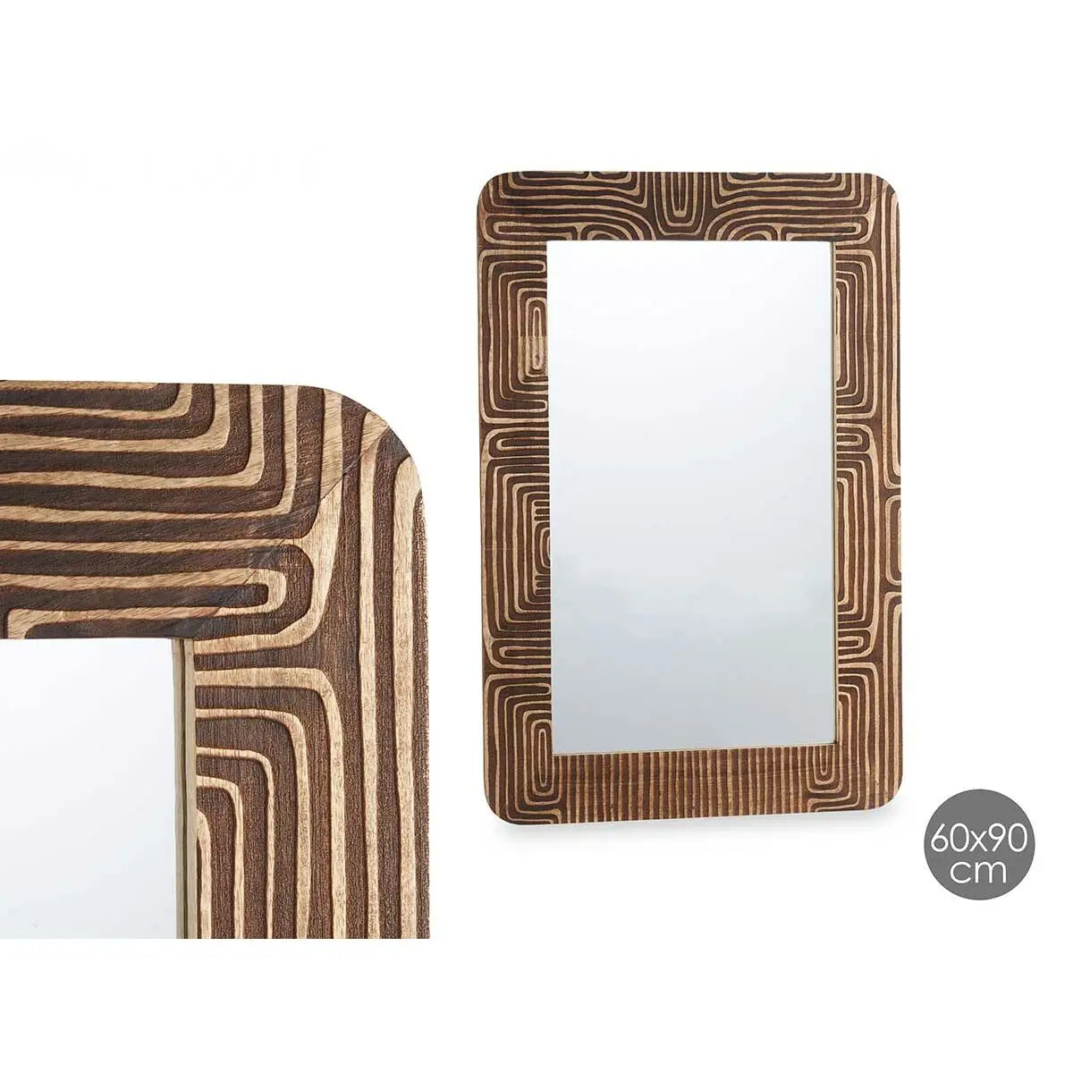 Miroir mural Marron Bois de manguier Courbe 90 x 60 x 2 cm Mamm