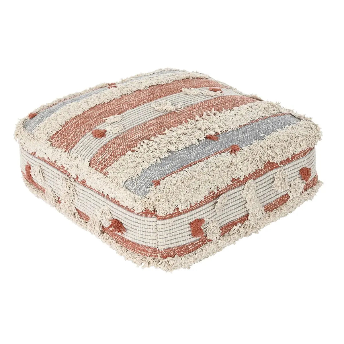 Pouf DKD Home Decor Blanc Orange Rayures Boho 60 x 60 x 25 cm (2 Unités) Bigbuy