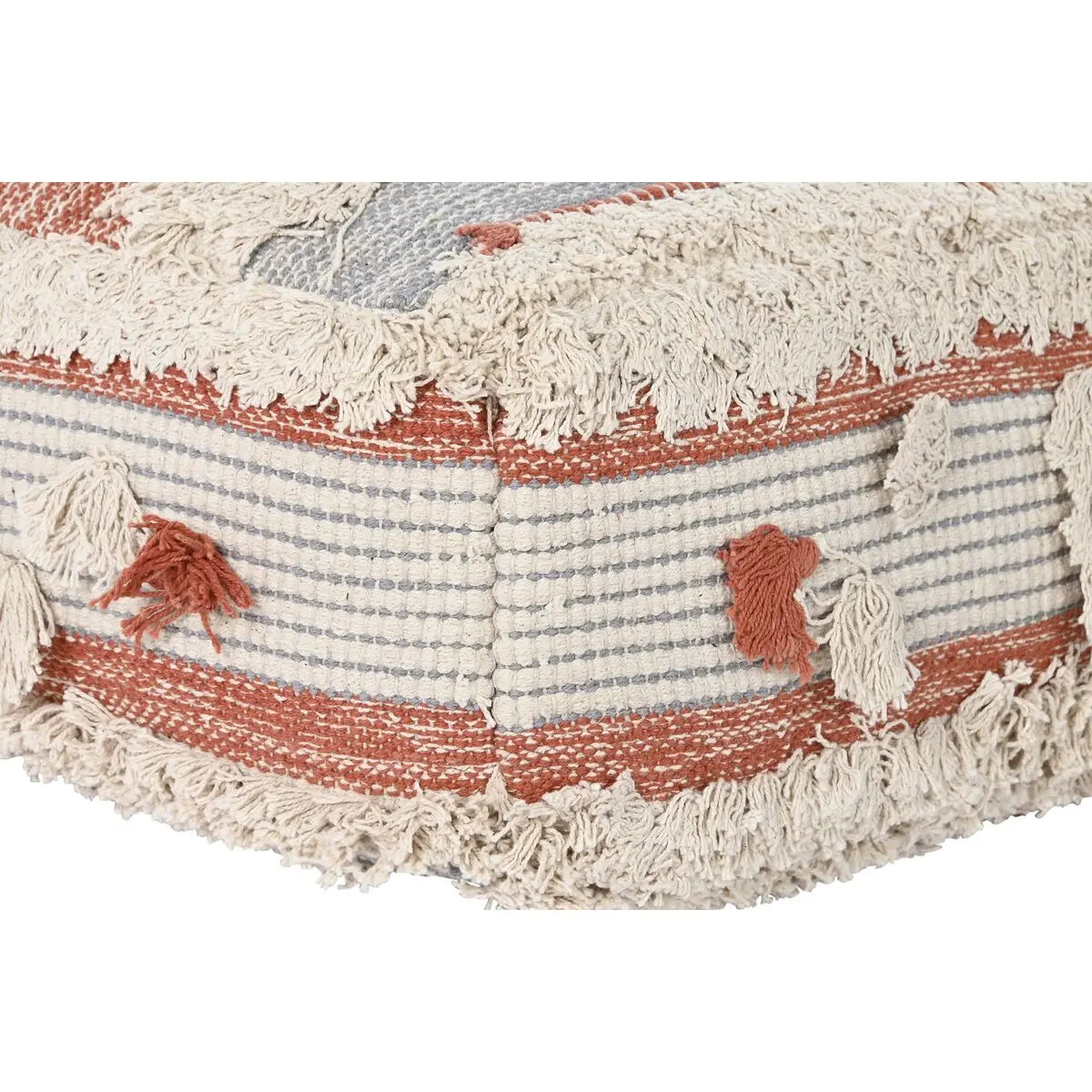 Pouf DKD Home Decor Blanc Orange Rayures Boho 60 x 60 x 25 cm (2 Unités) Bigbuy
