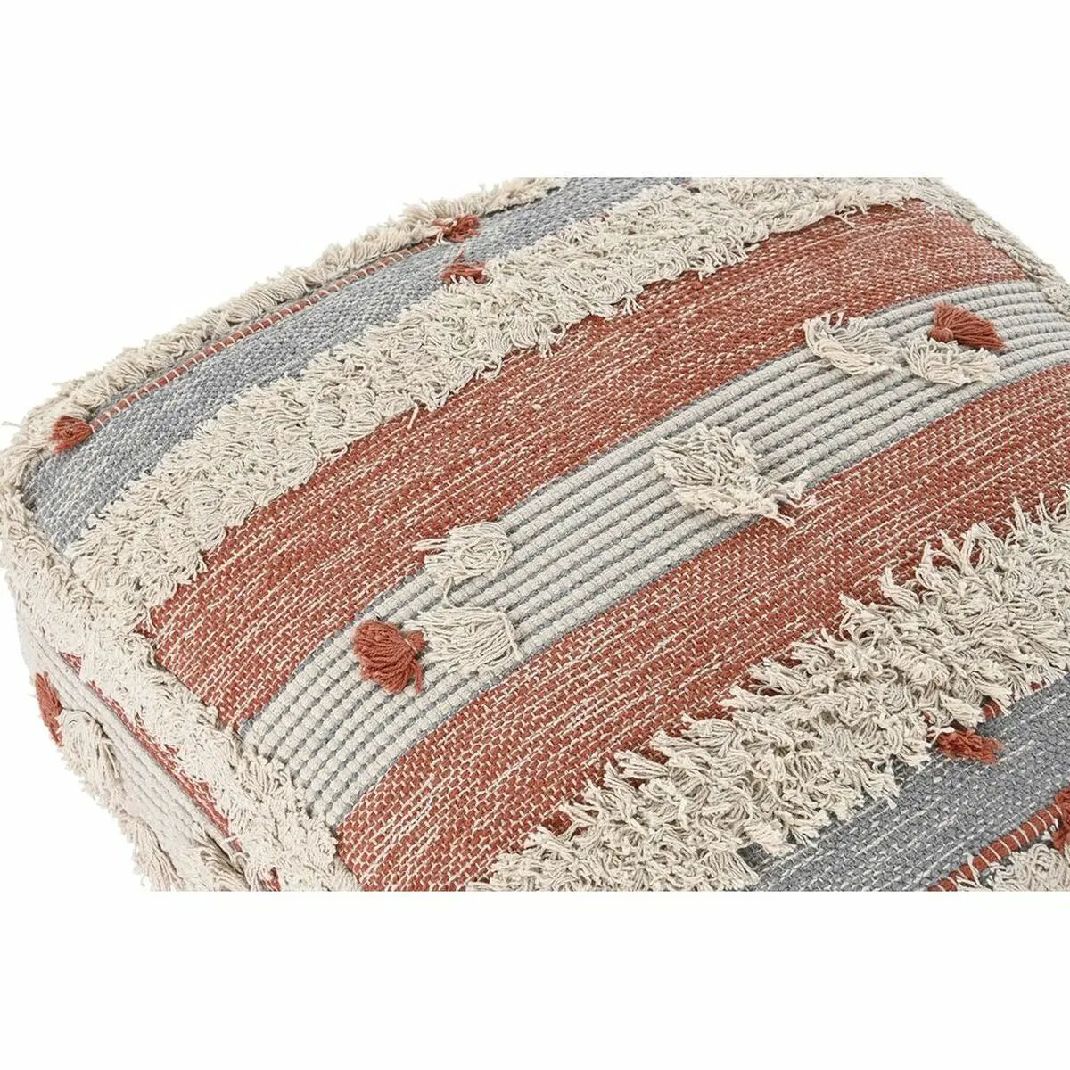 Pouf DKD Home Decor Blanc Orange Rayures Boho 60 x 60 x 25 cm (2 Unités) Bigbuy