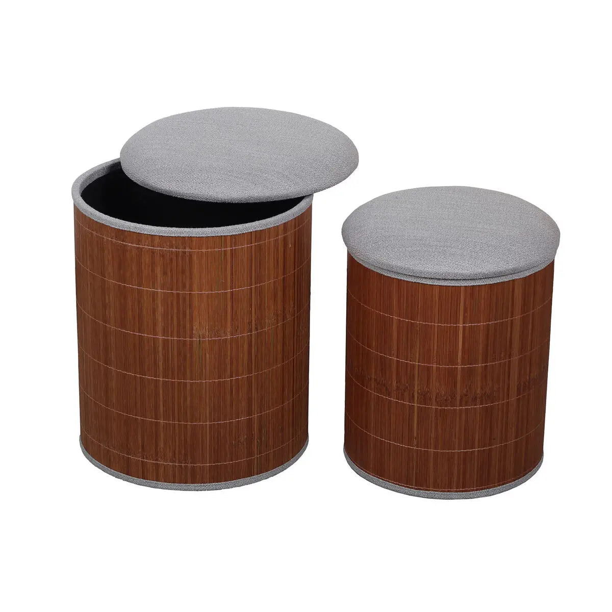 Pouf Versa Gris Lin Bambou Bois MDF Mamm