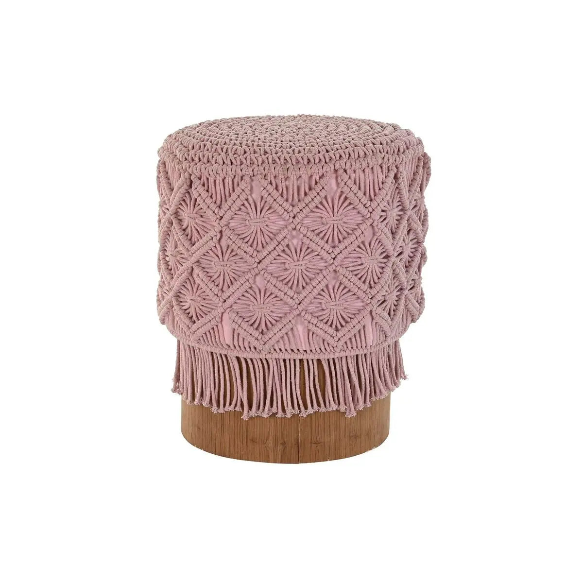 Repose-pied DKD Home Decor 43 x 43 x 51 cm Bois Marron Rose clair Macramé Boho Mamm