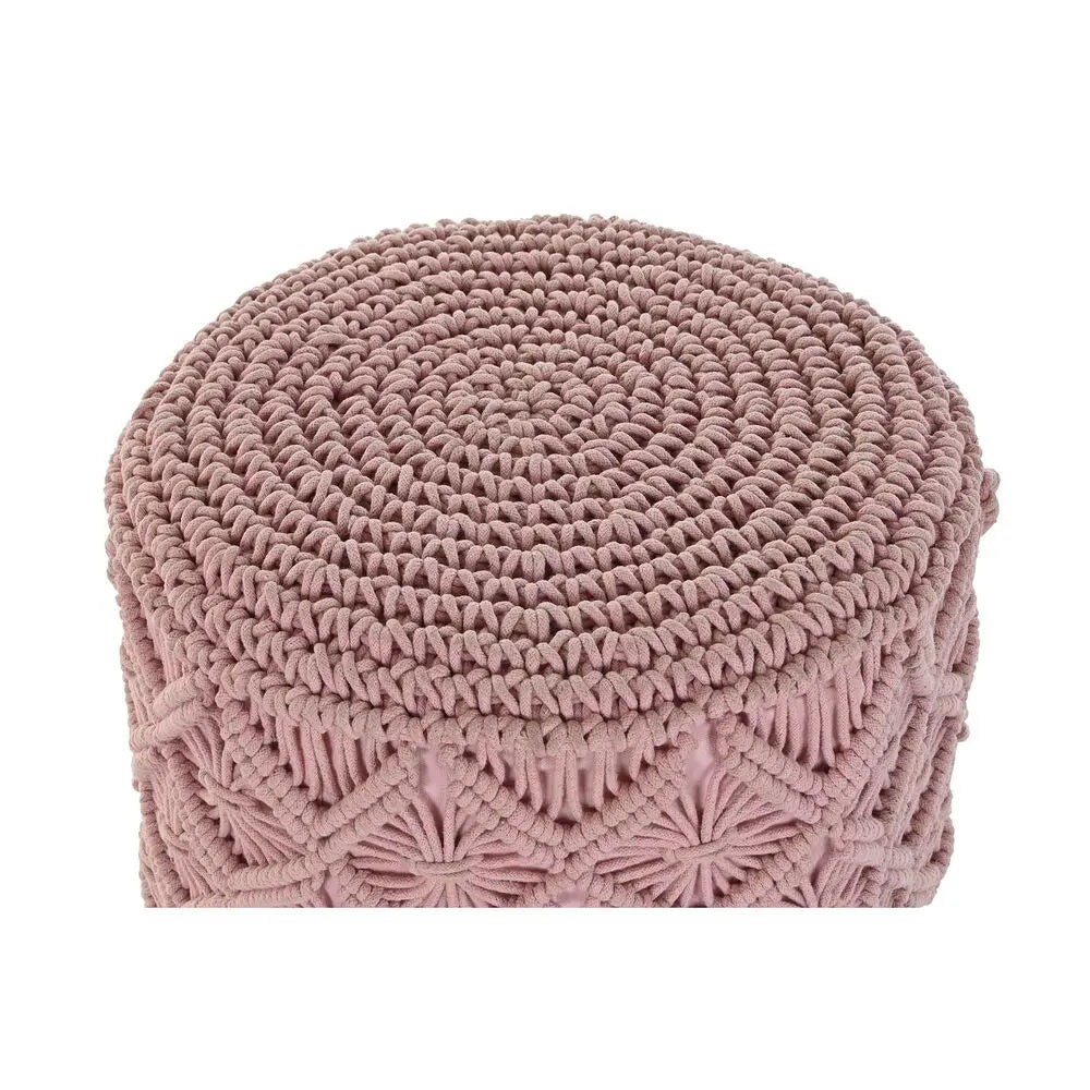 Repose-pied DKD Home Decor 43 x 43 x 51 cm Bois Marron Rose clair Macramé Boho Mamm