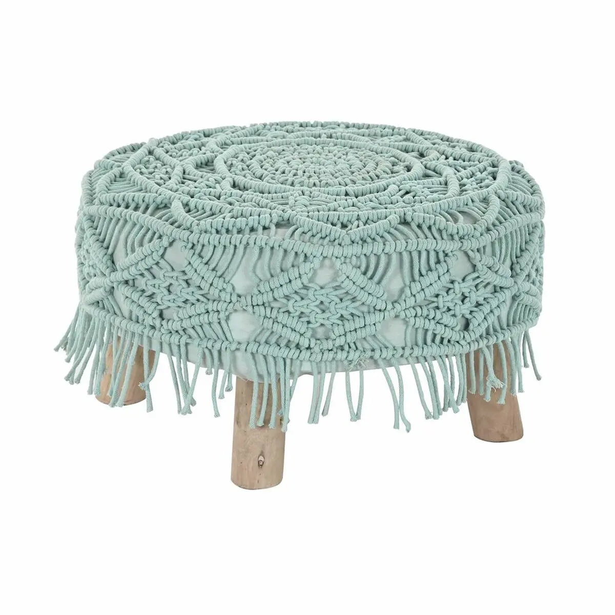 Repose-pied DKD Home Decor 53 x 53 x 31 cm Naturel Bois Marron Vert 50 x 50 x 30 cm Macramé Boho Mamm