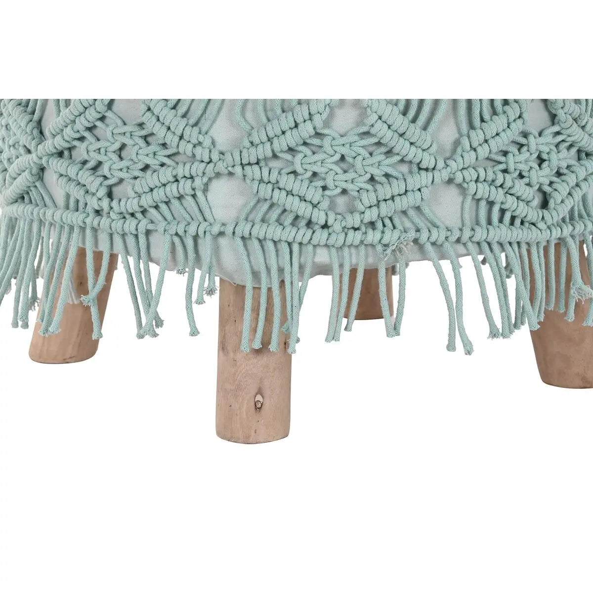 Repose-pied DKD Home Decor 53 x 53 x 31 cm Naturel Bois Marron Vert 50 x 50 x 30 cm Macramé Boho Mamm