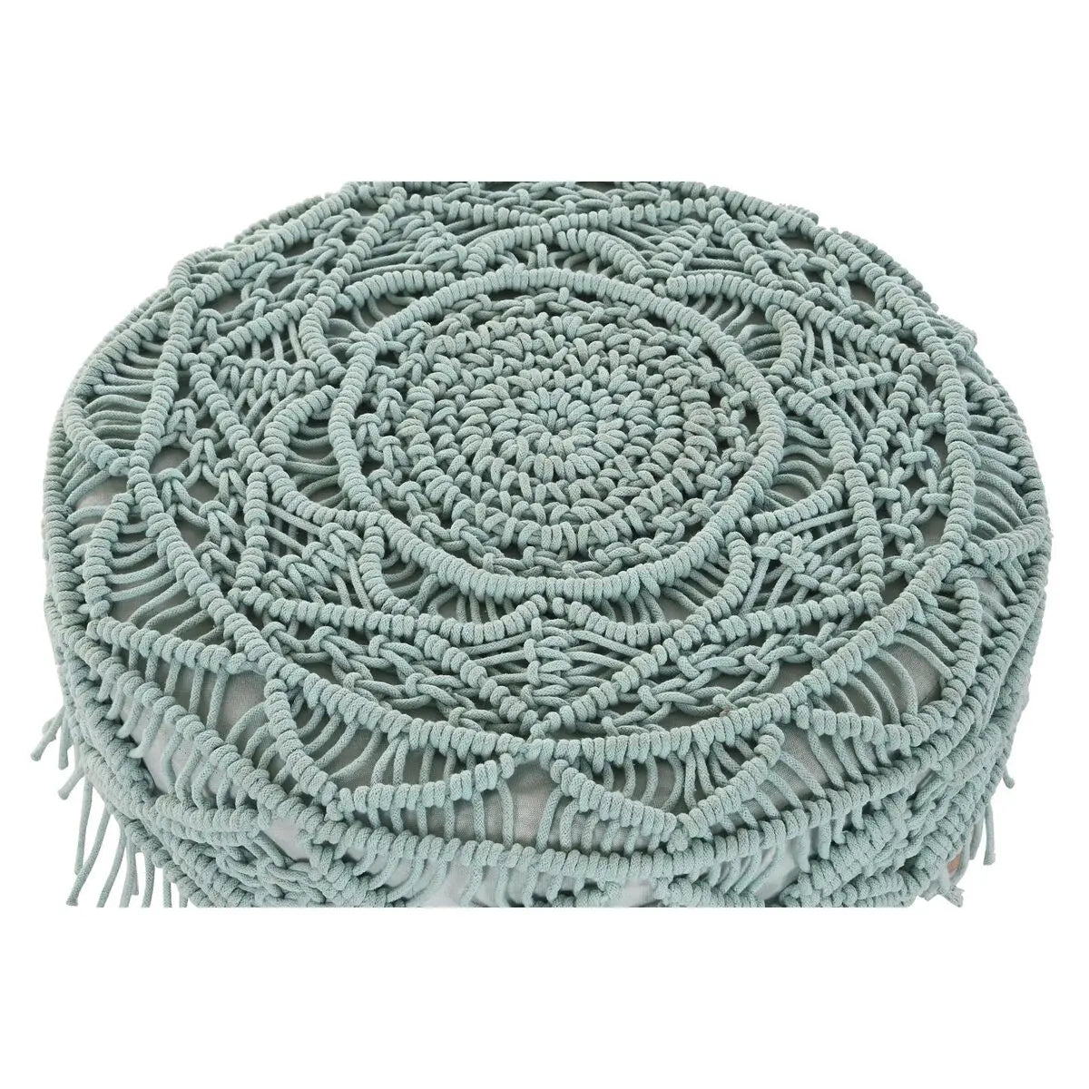 Repose-pied DKD Home Decor 53 x 53 x 31 cm Naturel Bois Marron Vert 50 x 50 x 30 cm Macramé Boho Mamm