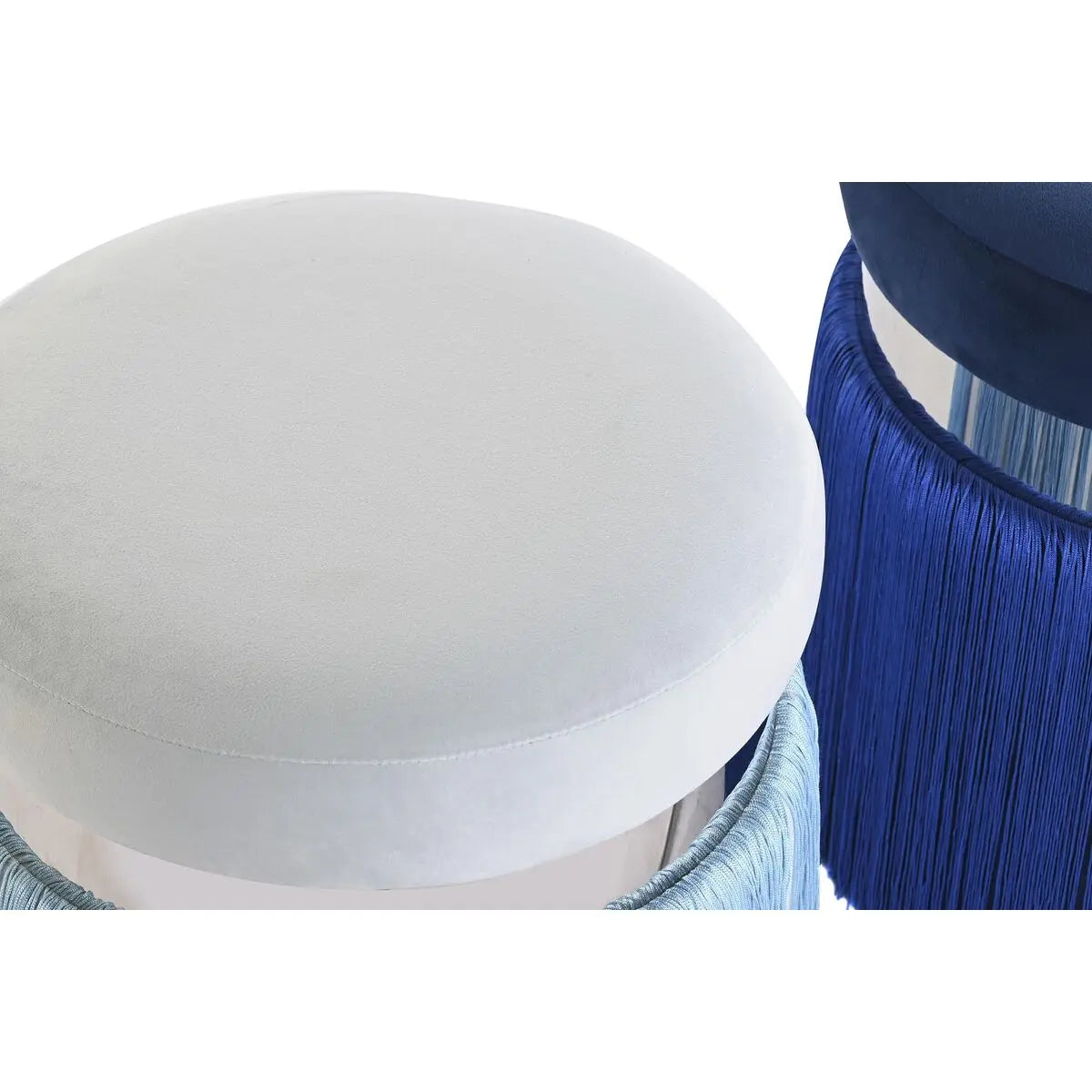 Repose-pied DKD Home Decor Argenté Métal Bleu ciel Blue marine Frange 35 x 35 x 41 cm (2 Unités) Mamm