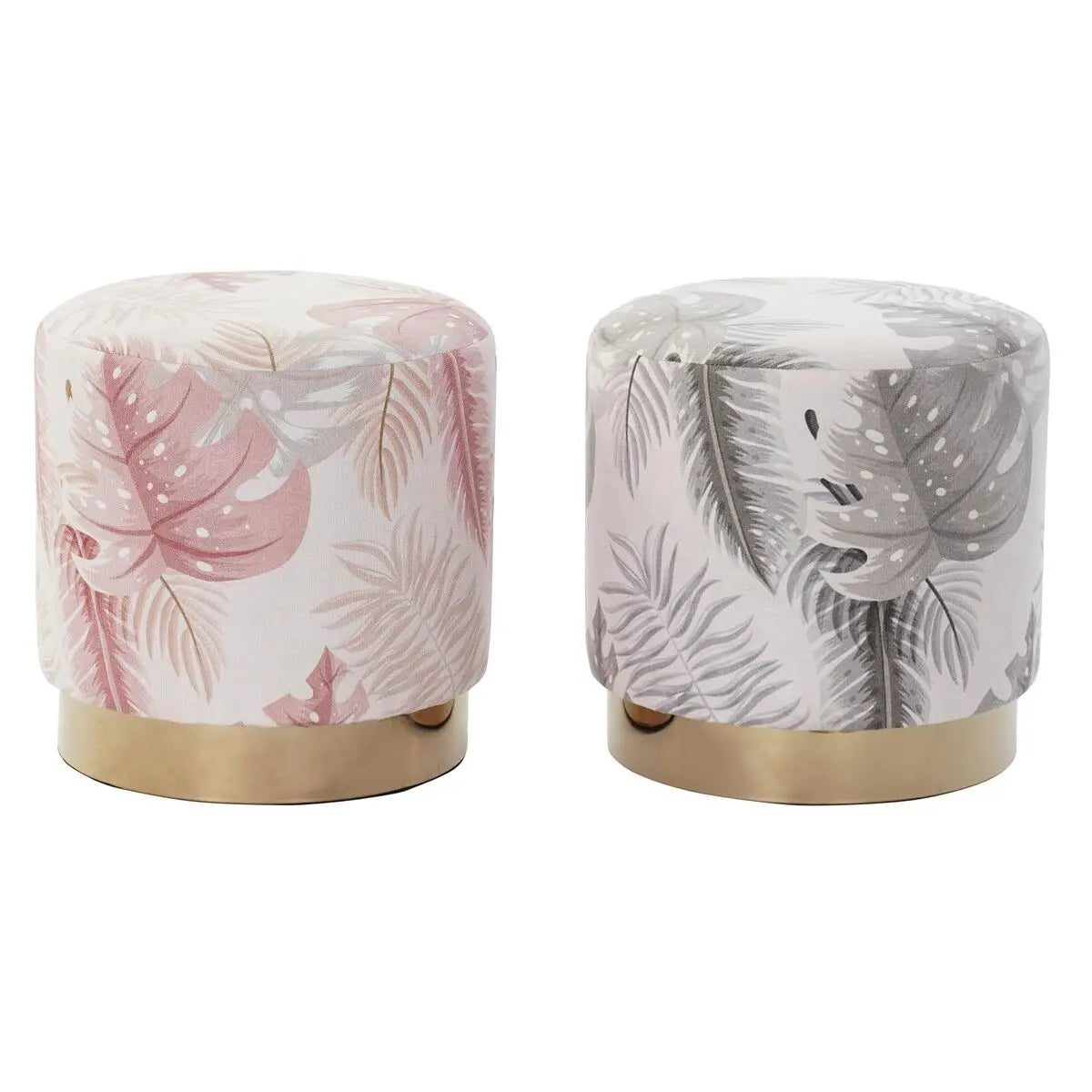 Repose-pied DKD Home Decor Gris Doré Bois Polyester Corail Tropical Feuille d'une plante (35 x 35 x 35 cm) (2 Unités) Bigbuy