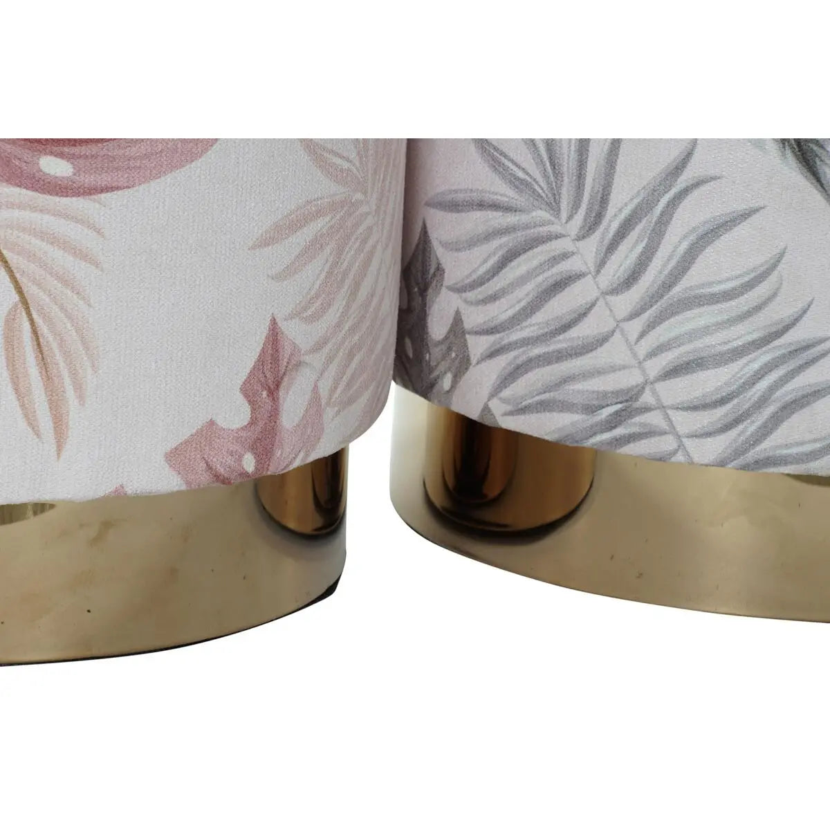 Repose-pied DKD Home Decor Gris Doré Bois Polyester Corail Tropical Feuille d'une plante (35 x 35 x 35 cm) (2 Unités) Bigbuy