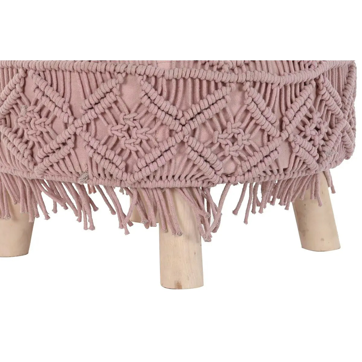 Repose-pied DKD Home Decor Naturel Rose clair Bois Boho Macramé 53 x 53 x 31 cm Mamm