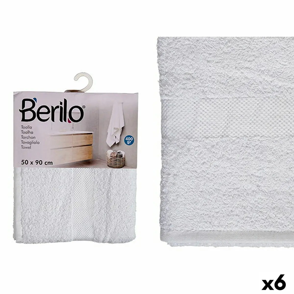 Serviette de toilette 50 x 90 cm Blanc (6 Unités) Mamm