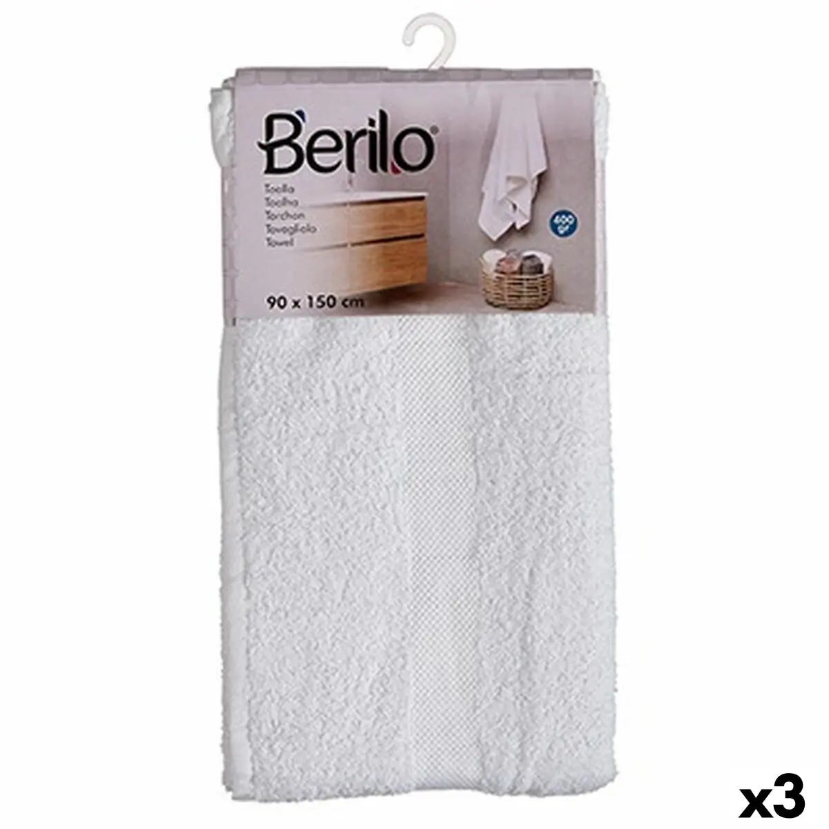 Serviette de toilette 90 x 150 cm Blanc (3 Unités) Mamm