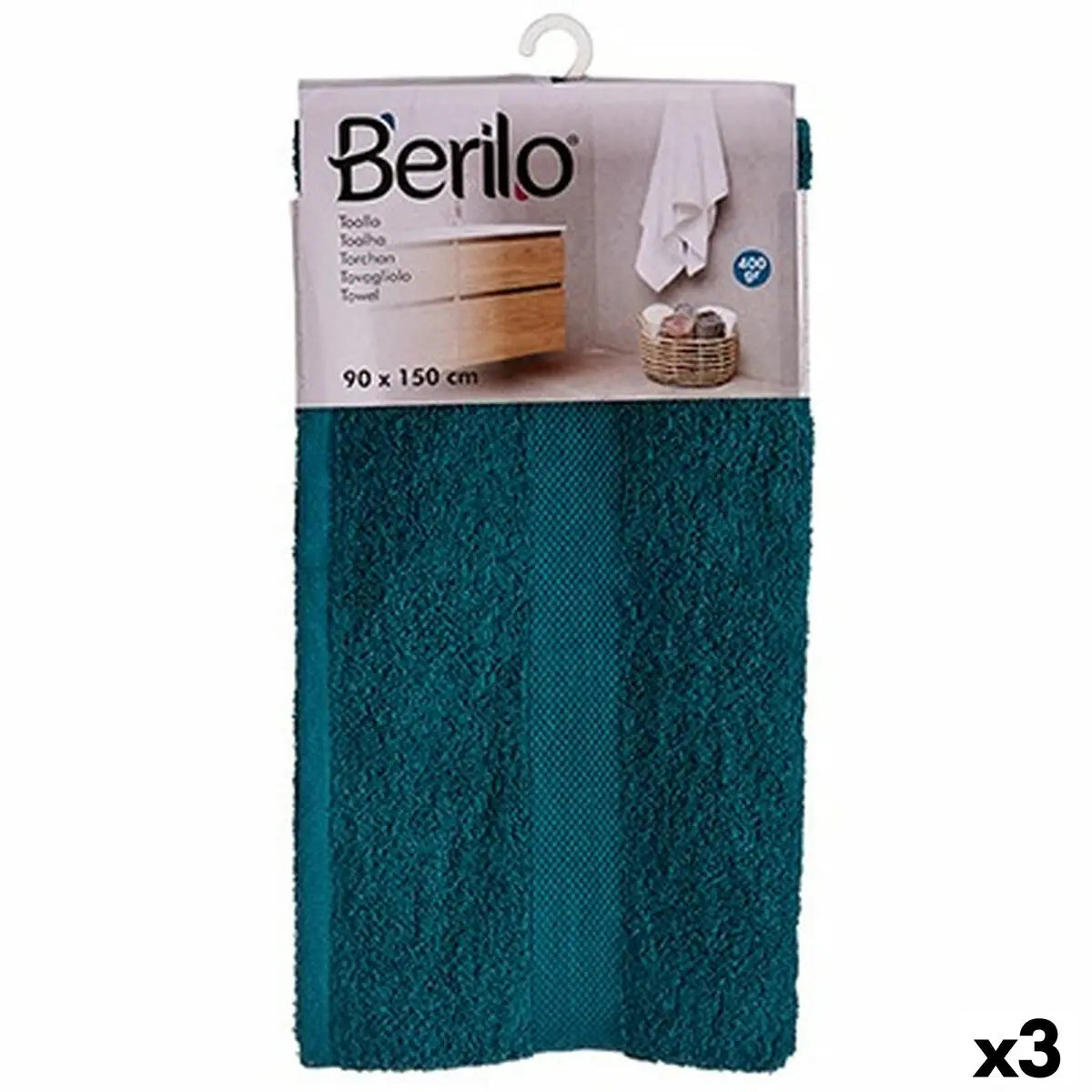 Serviette de toilette 90 x 150 cm Bleu (3 Unités) Mamm
