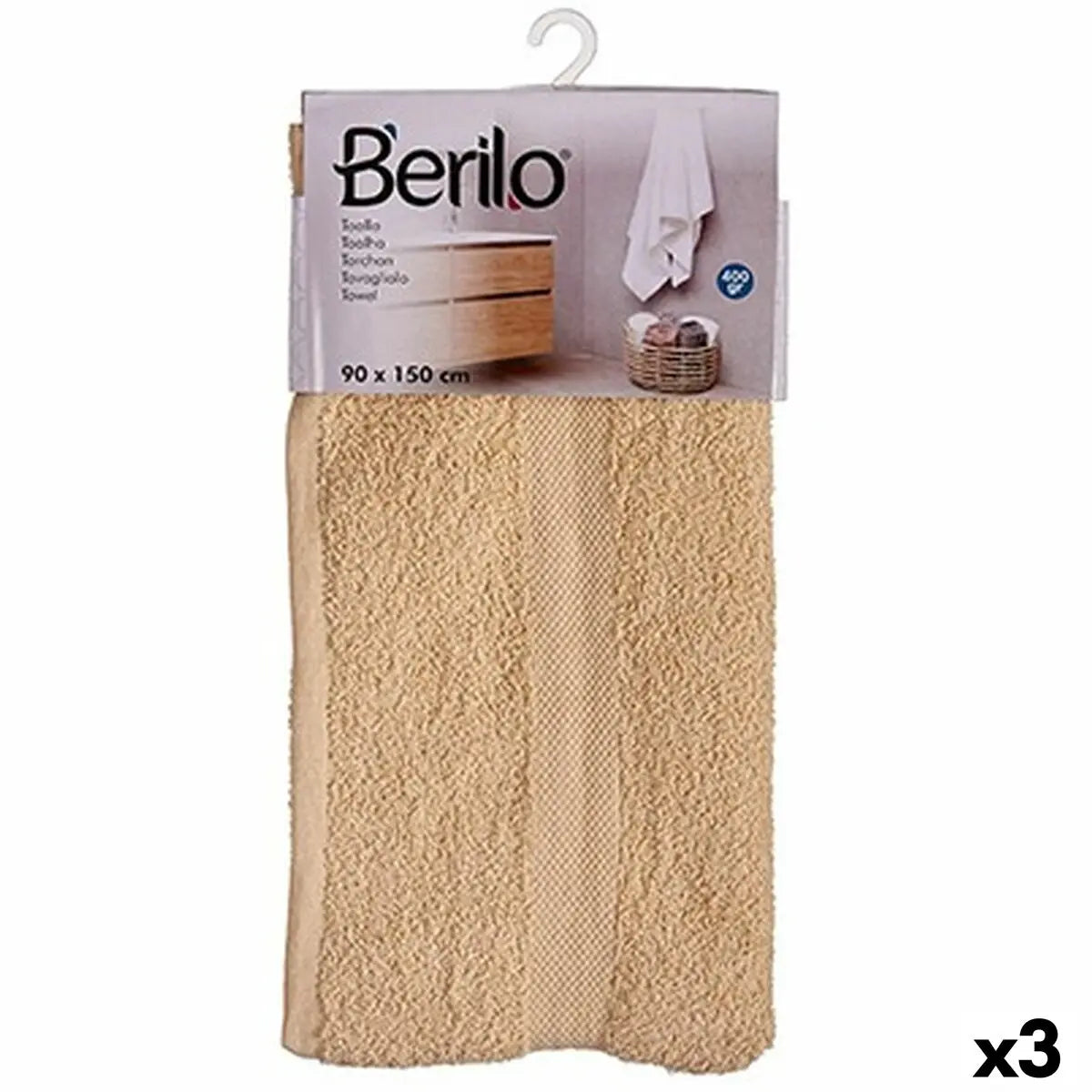 Serviette de toilette 90 x 150 cm Crème (3 Unités) Mamm