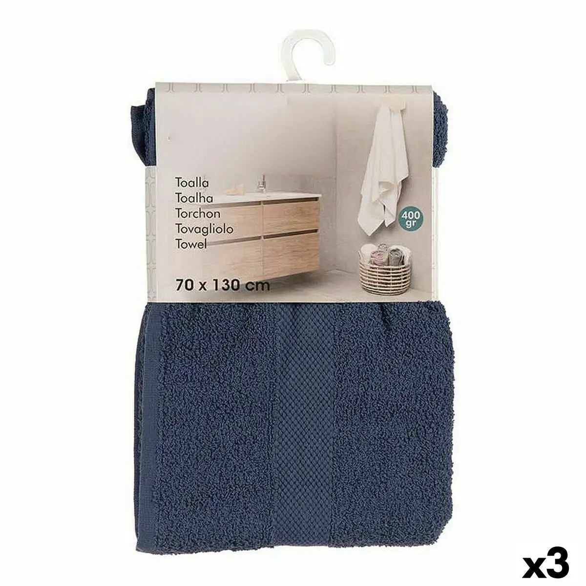 Serviette de toilette Bleu (70 x 0,5 x 130 cm) (3 Unités) Mamm