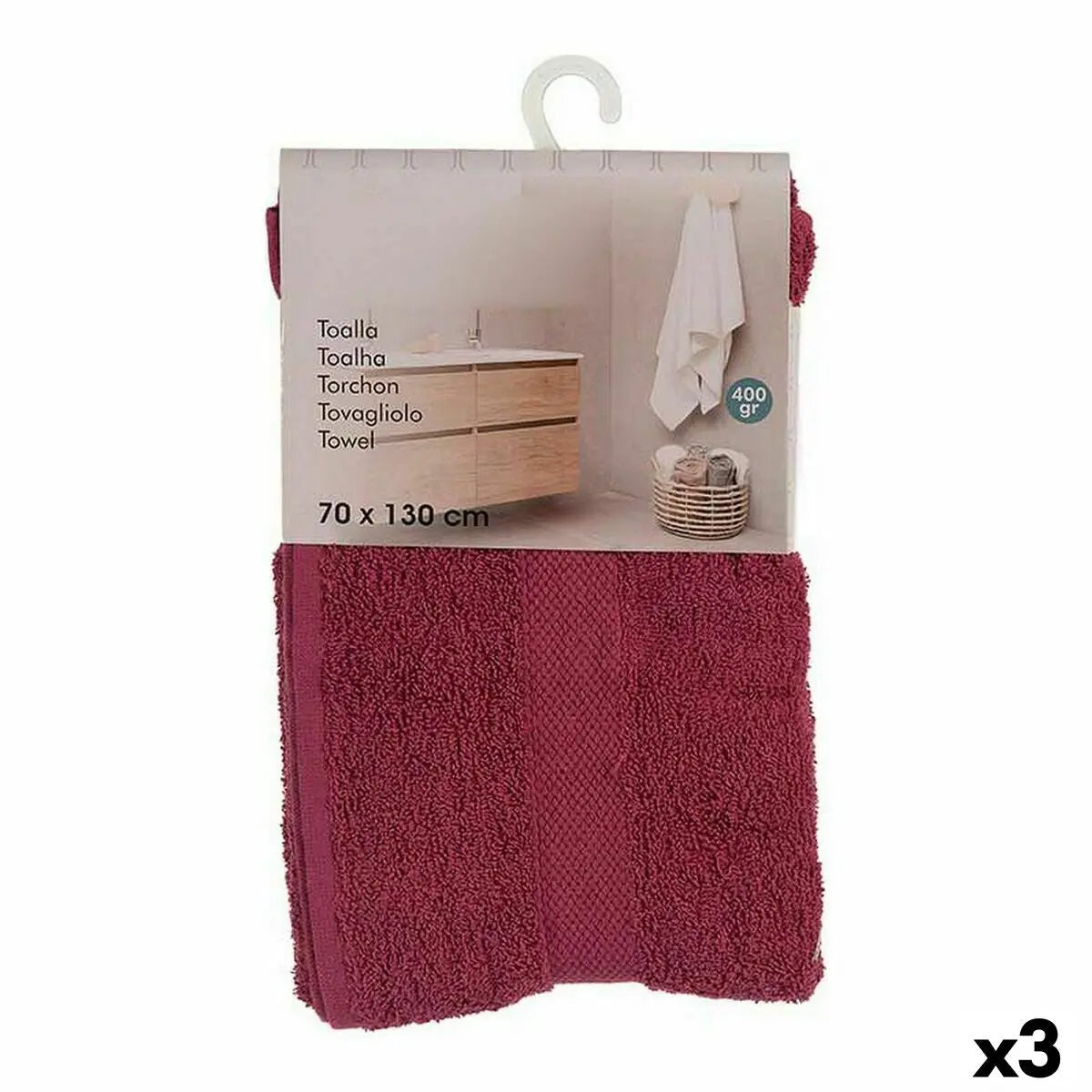 Serviette de toilette Bordeaux (70 x 0,5 x 130 cm) (3 Unités) Mamm