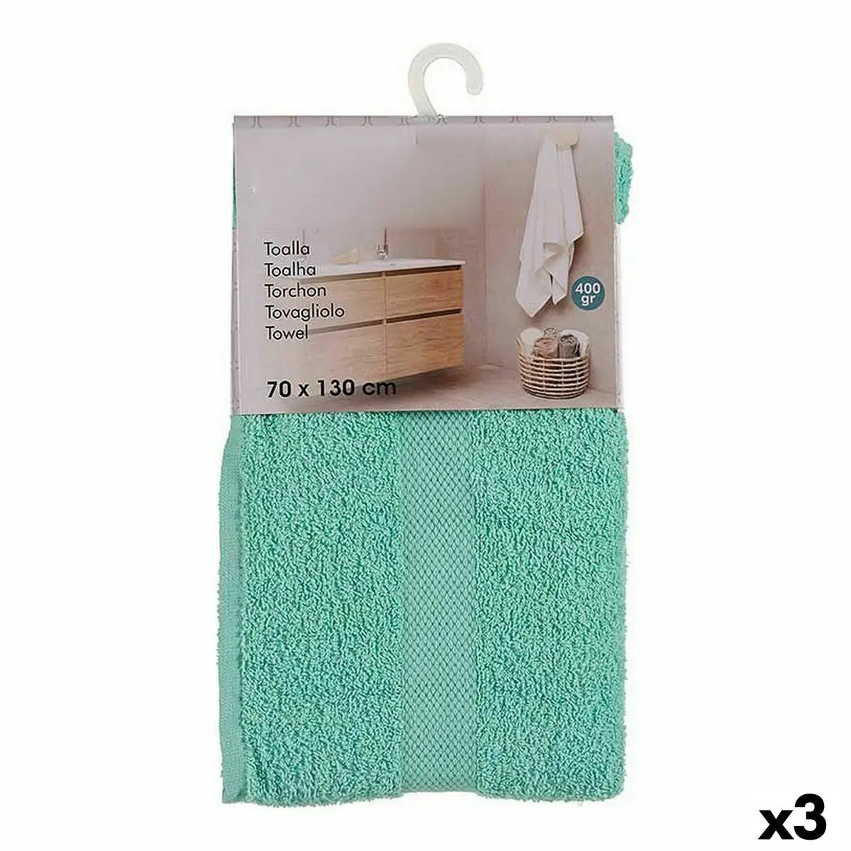 Serviette de toilette Turquoise (70 x 0,5 x 130 cm) (3 Unités) Mamm
