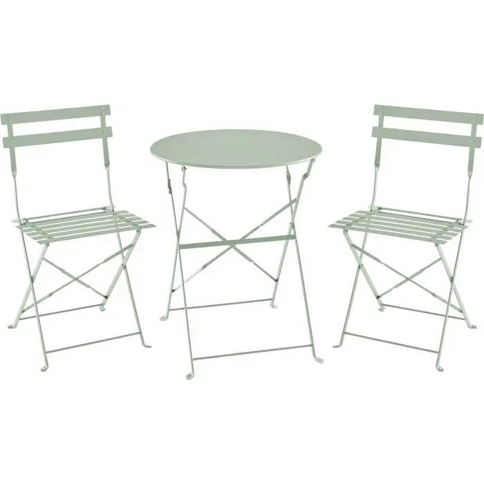 Set bistrot 2 personnes - Table ronde 60 cm avec 2 chaises - Acier  thermolaqué - Vert Octopia