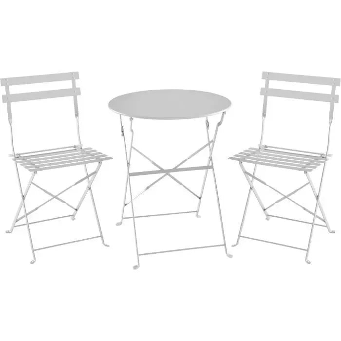 Set bistrot - Ensemble repas de jardin - Table pliante Diam.60 cm  + 2 chaises - Acier thermolaqué - Gris Octopia